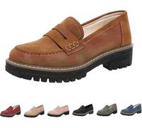 Loafers Shoes for Women Orthopedic Platform Slip-On Loafers Comfort Low Top Suede Leather Loafers Round Toe Walking Shoe