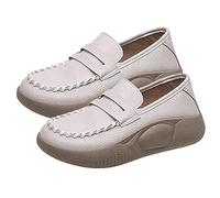 Loafers Shoes for Women Wide Fit - Thick Sole Solid Color Ladies Sandals White Stitching Decoration Casual Shoes Pu Fabric Upper Arch Support Orthopedic Walking Shoes with Soft Sole