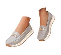 Loafers Shoes for Women,Women's Loafers & Moccasins,Ladies Casual Slip-On Orthopedic Leather Wedge Loafer Comfort Low Top Leather Shoe Lightweight Platform Round Toe Business Work Shoe A Grey
