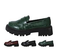 Loafers Shoes Platform for Women, Casual Comfort Chunky Heels Slip on Patent Leather Loafers for Business Work Office (Green,7.5)