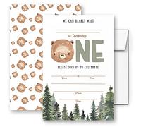 LoaHak Bear First Birthday Invitation, Bear Party Invitation, Woodland Bear First Birthday Invitation (024)