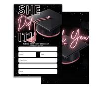 LoaHak Graduation Party Invitations, She Did It Graduation Invites, Pink Graduation Cap Celebration Cards with Envelopes, Girl Graduation Announcement, 4x6 Inches.(017)