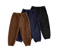 Loalirando 3 Pack Toddler Baby Joggers Trousers Solid Color Sweatpants | A Big Side Pocket, Elastic Leg Cuff, Loose Fit, Athletic Trousers, Unisex