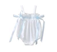 Loalirando Baby Girls Daisy Spaghetti Straps Playsuits Summer Floral Jacquard Sleeveless Suspender Romper with Satin Bow One Piece Bodysuit (White, 0-3 Months)