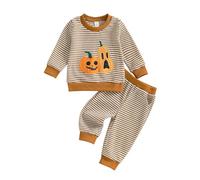 Loalirando Girls Boys 2-piece Outfit, Long Sleeve Crew Neck Embroidery Ghost/Pumpkin Sweatshirt with Sweatpants Halloween Clothes