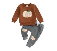 Loalirando Girls Boys 2-piece Outfit, Long Sleeve Crew Neck Embroidery Ghost/Pumpkin Sweatshirt with Sweatpants Halloween Clothes