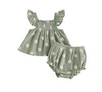 Loalirando Infant Baby Girl Summer Clothes Princess Fly Sleeve Daisy Print Ruffle Tops Bloomers Shorts Outfits Set (Green, 3-6 Months)