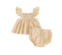 Loalirando Infant Baby Girl Summer Clothes Princess Fly Sleeve Daisy Print Ruffle Tops Bloomers Shorts Outfits Set (Yellow, 12-18 Months)