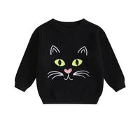 Loalirando Kids Baby Boys Girls Halloween Sweater Long Sleeve Pullover Ribbed Cartoon Black Cat Jumpers Tops Toddler Chunky Knitted Clothes Halloween Oversized Outwear Knitwear (Black, 6-9 Months)