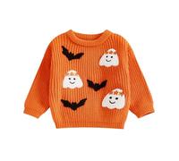 Loalirando Kids Baby Boys Girls Halloween Sweater Long Sleeve Pullover Ribbed Ghost Tops Toddler Chunky Halloween Bat Jumpers Daily Oversized Knitwear (Orange, 6-9 Months)