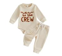 Loalirando Newborn Baby Boy Clothes Mama's Boy Long Sleeve Romper Jogger Pants Boys 2 Pcs Clothing Sets Infant Fall Outfit Casual Waffled Tracksuit 0-18 Months (Apricot New to the Crew, 0-3 Months)