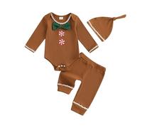 Loalirando Newborn Baby Boys Christmas Outfits 3pcs Set Long Sleeve My First Christmas Bodysuit Tops Long Santa Claus Pants with Hat Baby Xmas Soft Clothes Set (Brown, 3-6 Months)