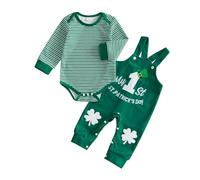 Loalirando Newborn Baby Boys St Patrick's Day Overall Outfits Set 2PCS Long Sleeve Striped Bodysuit My First St Patrick's Day Long Bib Pants Boy Clovers Clothing Set (Green, 0-3 Months)