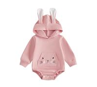 Loalirando Newborn Baby Girl Boy Easter Clothes Outfit Bunny Hooded Romper Long Sleeve Rabbit Bodysuit Clothing (Pink, 3-6 Months)
