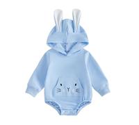 Loalirando Newborn Baby Girl Boy Easter Clothes Outfit Bunny Hooded Romper Long Sleeve Rabbit Bodysuit Clothing (Blue, 3-6 Months)