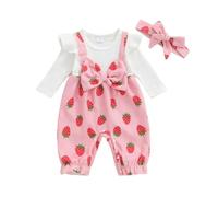 Loalirando Newborn Baby Girl Clothes One Piece Romper Strawberry Printed Long Sleeve Corduroy Bubble Jumpsuit with Headband Cute Fall Winter Outfit