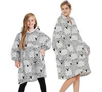 Loalirando Oversized Hoodie Blanket Fluffy Fleece Oodie Blanket Hoodie for Women Men Kids Wearable Hooded Blanket with Big Pocket Family Matching (Grey - Sheep, 7-12 Years)