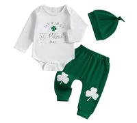 Loalirando St. Patrick 's Day Outfit Clothes Set Newborn Infant Baby Boys Girls My 1st St.Patrick's Day Gentleman Bow Tie Romper Shamrocks Suspenders Pants Hat Outfits (Green5, 3-6 Months)