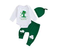 Loalirando St. Patrick 's Day Outfit Clothes Set Newborn Infant Baby Boys Girls My 1st St.Patrick's Day Gentleman Bow Tie Romper Shamrocks Suspenders Pants Hat Outfits (Green6, 0-3 Months)