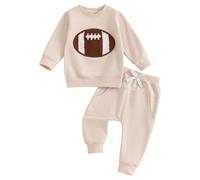 Loalirando Toddler Baby Boy Girl Football Outfit Rugby Fuzzy Embroidered Long Sleeve Sweatshirts Tops Joggers Pants 2Pcs Spring Clothes Tracksuits (Apricot, 2-3 Years)