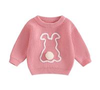 Loalirando Toddler Baby Boys Girls Easter Knitted Jumper Sweater Long Sleeve Pullover Ribbed Tops Baby Chunky Knitted Bunny Clothes Easter Oversized Sweater Knitwear (Pink 2, 6-12 Months)
