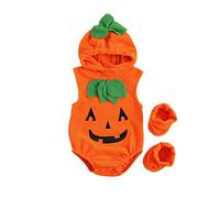 Loalirando Toddler Baby Girl Halloween Cosplay Clothes Pumpkin Suit Sleeveless Vest Tops+ Hat+ 3pcs Bodysuit Costumes