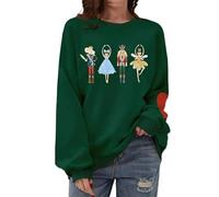 Loalirando Women Christmas Nutcracker Sweatshirt Long Sleeve Round Neckline Fairy Tales Graphic Print Pullover Sequins Tops Women Oversized Xmas Shirts Jumpers (Green, S)