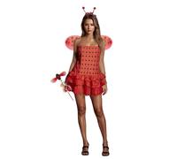 Loalirando Women Sexy Ladybug/Bumble Bee Cosplay Costume Halloween Beetle Fancy Dress Spaghetti Strap Mini Dress Headband Leg Warmers Fairy Wings Role Play Costume Outfits Set (Red, XL)