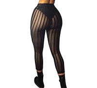 Loalirando Women Sexy Mesh See Through Striped Leggings High Waist Slim Fit Long Pants Stretchy Tights Stockings Bikini Bottom Cover Up Trousers (Black, S)