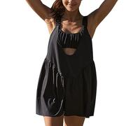 Loalirando Women Tennis Mini Dress with Built in Bra and Shorts Pockets Workout Outfits Cut Out Sleeveless Athletic Golf Exercise Summer Dresses (A# Black, L)