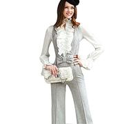 Loalirando Women Vintage Victorian Button Down Trumpet Sleeve Tops High Neck Frilly Ruffle Shirt Blouse (White, L)