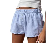 Loalirando Women's Y2K Lounge Shorts Button Front Elastic Waist Plaid/Striped Print Beach Pajama Shorts Going Out Elastic Low Waist Wide Legged Pants (Blue, L)