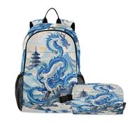 Loancwa 2PcsChinese-style Dragon Cartoon Pattern Backpack for Kids, Boys Girls Preschool Backpacks with Lunch Box AgeDaily breakfast lunch storage