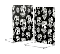 Loancwa Acrylic Bookends, Black with White Elephant Pattern, 8.1 x 5.4 x 4.1 Inches, 2 Pack