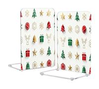 Loancwa Acrylic Bookends, Christmas Patterns, 2 Pack, Colorful, 5.4 x 4.1 x 8.1 Inches