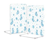 Loancwa Acrylic Bookends, Christmas Snowflake and Socks Pattern, 2 Pack, 5.4 x 4.1 x 8.1 Inches