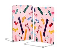 Loancwa Acrylic Bookends, Colorful Festive Pattern, 2 Pack, 5.4 x 4.1 x 8.1 Inches, Rectangular