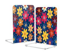 Loancwa Acrylic Bookends, Colorful Floral Pattern, 5.4 x 4.1 x 8.1 Inches, Rectangular, Baroque Style, 2 Pack