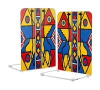 Loancwa Acrylic Bookends, Colorful Geometric Pattern, 8.1 x 5.4 x 4.1 Inches, 2 Pack