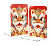 Loancwa Acrylic Bookends, Colorful Lion Dance Design, 2 Pack, 5.4 x 4.1 x 8.1 Inches