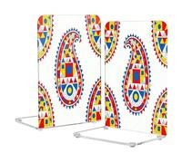 Loancwa Acrylic Bookends, Colorful Paisley Pattern, 2 Pack, 8.1 x 5.4 x 4.1 Inches