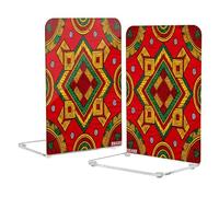 Loancwa Acrylic Bookends, Colorful Red Geometric Pattern, 5.4 x 4.1 x 8.1 Inches, Baroque Style, 2 Pack
