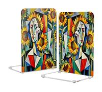 Loancwa Acrylic Bookends, Colorful Sunflower Pattern, 8.1 x 5.4 x 4.1 Inches, 2 Pack