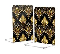 Loancwa Acrylic Bookends, Gold Art Deco Pattern, 8.1 x 5.4 x 4.1 Inches, 2 Pack