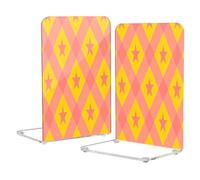 Loancwa Acrylic Bookends, Pink and Yellow Diamond Pattern, 8.1 x 5.4 x 4.1 Inches, 2 Pack