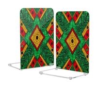 Loancwa Acrylic Bookends, Red and Green Pattern, 8.1 x 5.4 x 4.1 Inches, 2 Pack
