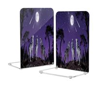 Loancwa Acrylic Bookends, Three Wolves Under The Starry Sky Design, Clear Book Holder, 2 Pack, 8.1 x 5.4 x 4.1 Inches