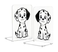 Loancwa Acrylic Bookends with Spotted Dog Pattern, Clear, 8.1 x 5.4 x 4.1 Inches, 2 Pack