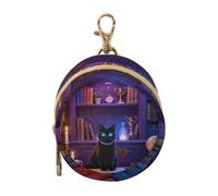 Loancwa Black Cat Magic Bookstore Polyester Pacifier Case for Baby Girls Mini Circle Pouch Portable Pacifier Holder Fashion Storage Bag