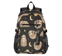 Loancwa Cartoon Sloth Pattern Laptop Backpack, 20L Water Resistant Polyester Casual Daypack, Fits 14 Inch Laptop, Large Opening, Travel Work Bag